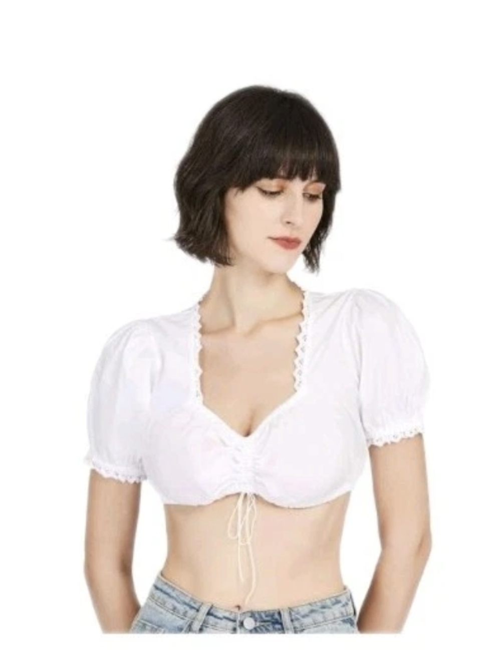 Oktoberfest Dirndl Blouse Square Neckline Lace Detail White Multiple Sizes NIB
